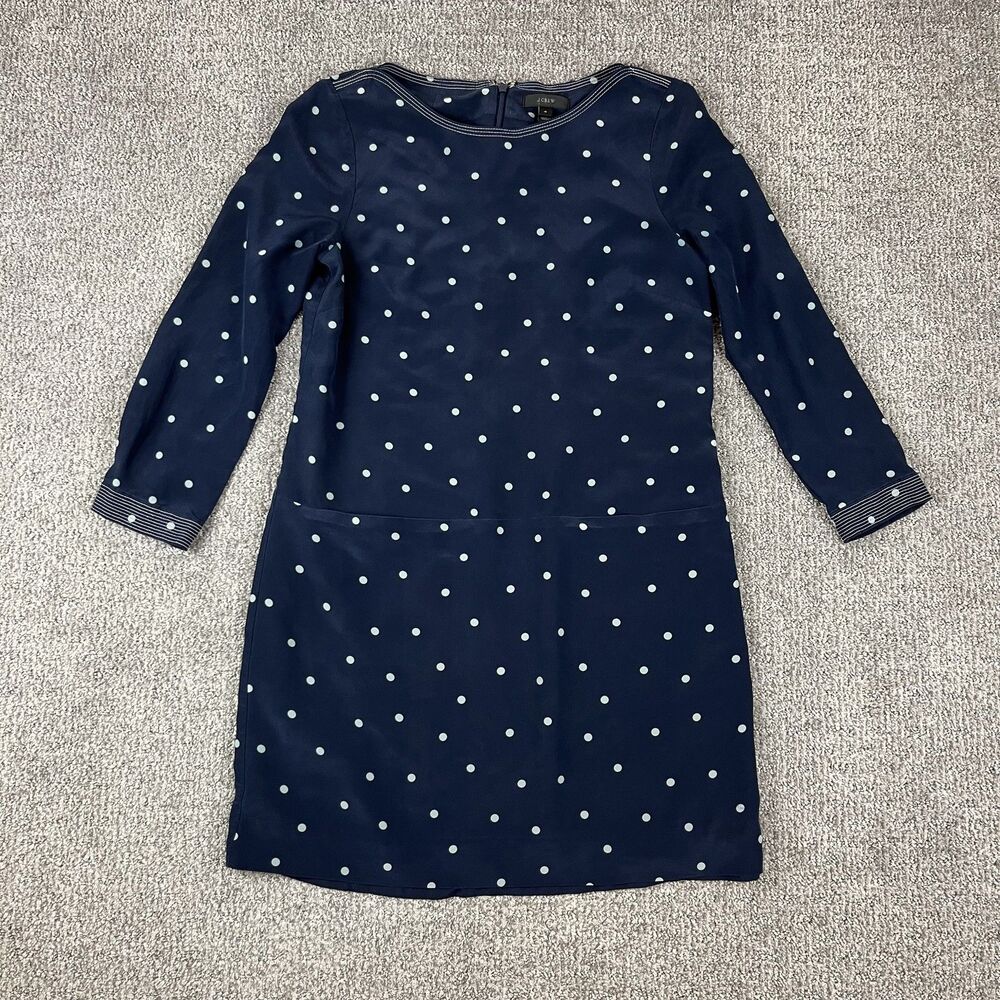 J Crew Dress Womens 4 Polka Dot Silk Sheath Pockets Lined Long Sleeve Classic